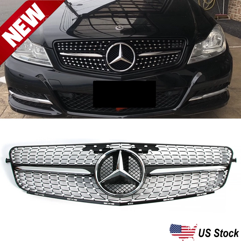 Front Grille w/Emblem For Mercedes Benz C-CLASS C300 C350 W204 Grill 2008-2014 - Image 1 of 4