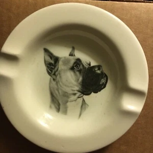 Vintage Boxer Dog Canine Ceramic Ash Tray Black and White Gold X Mark 5 1/4 inch - Picture 1 of 7
