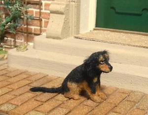 DOLLS HOUSE OOAK HANDMADE 1:12th SCALE FUR DACHSHUND PUPPY DOG - Picture 1 of 10