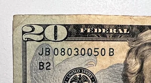 $20 Dollar Bill 2009 Circulated Fancy ZEROES Date Serial Number JB 08 03 00 50 B - Picture 1 of 3