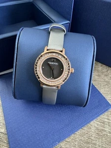 NIB Swarovski Playful Mini Watch Gray Quartz Crystals Leather Women's Watch - Picture 1 of 6