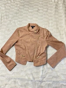 New Streetwear Society Jacket Faux Suede Zippered Cropped Light Sz Med - Picture 1 of 12
