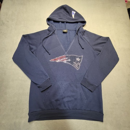 VETEMENTS Felpa con cappuccio New England Patriots donna M blu abbagliato aperto scollo a V pullover