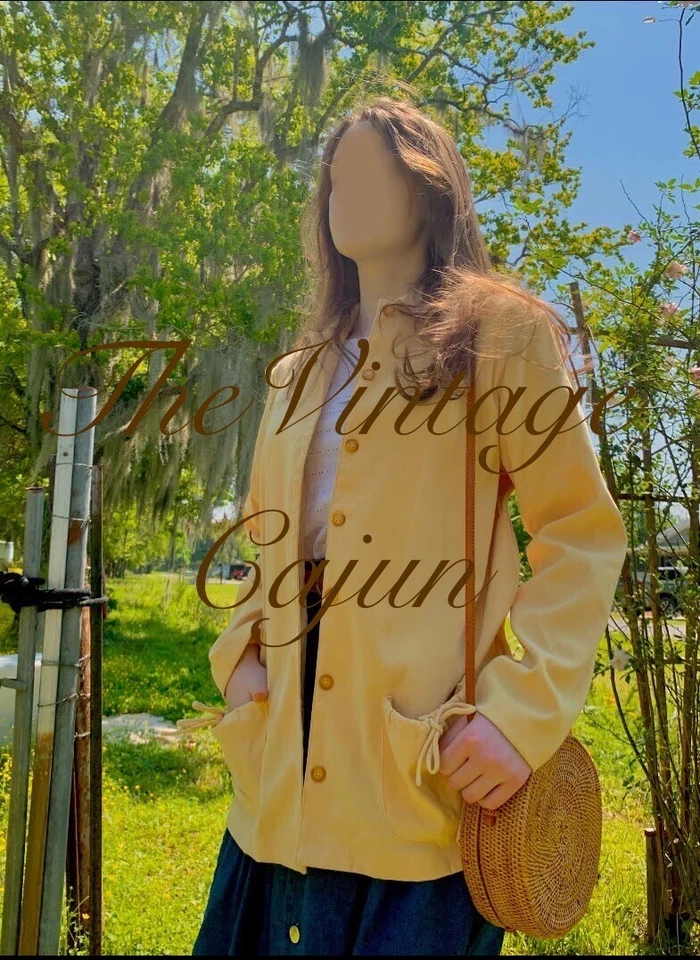 Chaqueta/abrigo para mujer DENIM & COMPANY talla mediana amarillo claro con bolsillos con lazo Foto 1 de 4