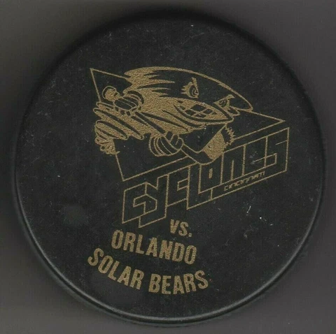 Cincinnati Cyclones 1996 St. Pat's Orlando Solar Bears IHL Hockey Game Puck GrSh Cover