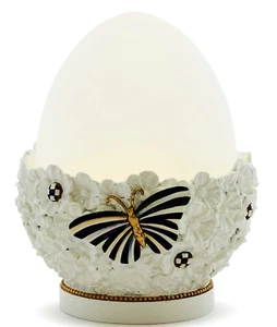 NEU MacKenzie-Childs Courtly Check Streifen Schmetterling weißes Kaninchen beleuchtetes Ei - Bild 1 von 11