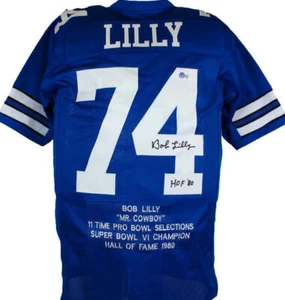 Bob Lilly Autographed Blue Pro STAT Style Jersey w/HOF-Beckett W Hologram *Black - Picture 1 of 11