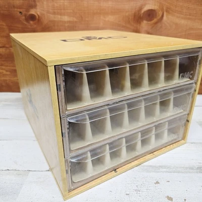 Vintage DMC Embroidery Floss Wood Storage 3 Drawer Box With Dividers A12 - Image 1 of 4