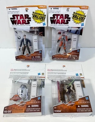 Star Wars Saga Legends Lot of 4 Action Figures, Yoda Luke Han Solo R2-D2 - Image 1 of 4