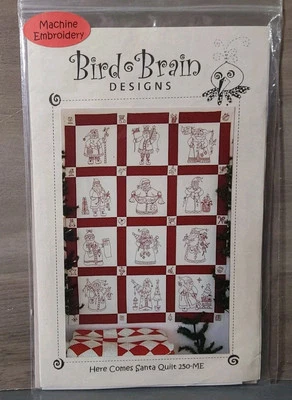 Bird Brain Designs Here Comes Santa Redwork Quilt Pattern Embroidery 2014 - Image 1 of 2