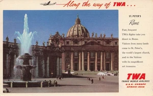 ST PETERS KATHOLISCHE KIRCHE TWA AIRLINES POSTKARTE ROM ITALIEN 1970er - Bild 1 von 2