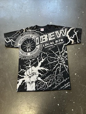 Vintage AOP IBEW Electrician Union Local 876 Edmore Michigan USA Shirt Black L - Image 1 of 4