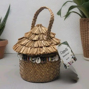 Vintage Cappelli Straworld Tiki Hut Bag Purse Straw Trader Sam’s Tiki Oasis NOS - Picture 1 of 18