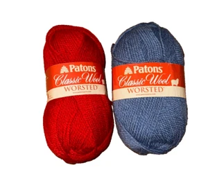 Patons Red and Blue lot of 2 100% New Wool Worsted Yarn - Picture 1 of 3