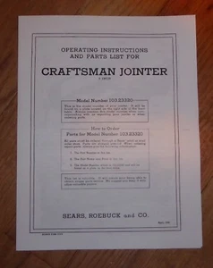 SEARS CRAFTSMAN 6 INCH JOINTER PLANER OWNERS MANUAL 103.23320 23320 - Picture 1 of 1