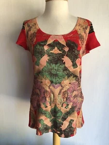 CUSTO CHIC HIGH ILLUSTRATION COUTURE Official Women's Floral T-Shirt Top Size 3 - Picture 1 of 5