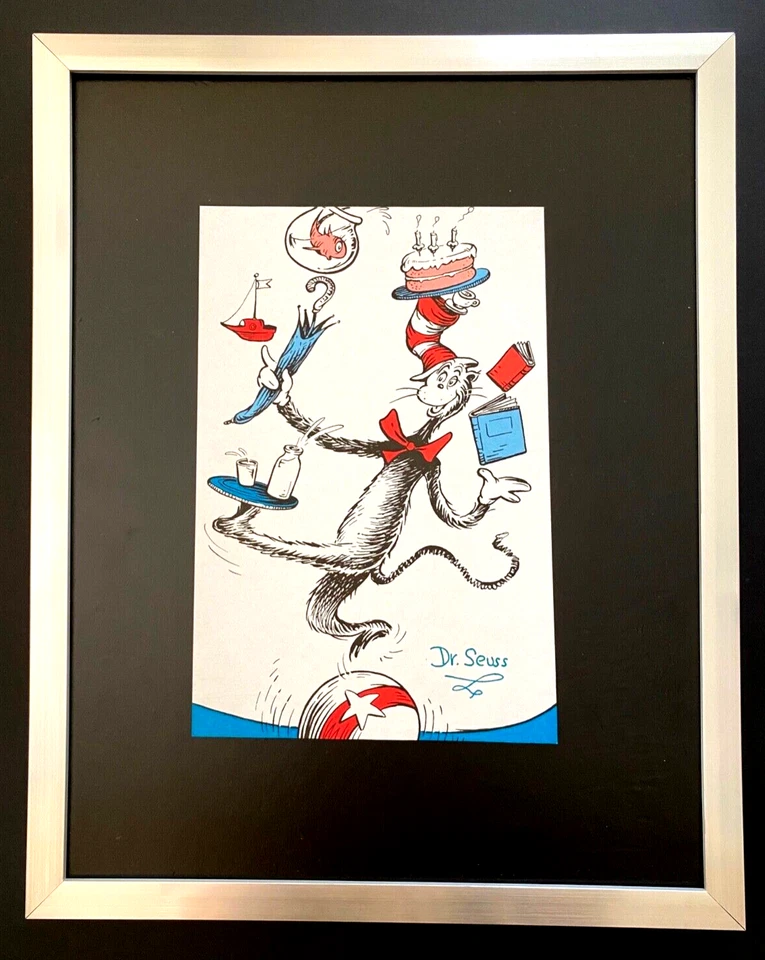 DR. SEUSS + IMPRESIÓN FIRMADA "GATO EN EL SOMBRERO" ENMARCADA + ¡CÓMPRALO AHORA! Foto 1 de 3