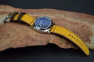 PULSERA RELOJ 26 24 22MM AUTÉNTICO NUBUK BOSQUE AMARILLO MARRÓN CORREA PARA PANERAI MA CORREA - Imagen 1 de 12