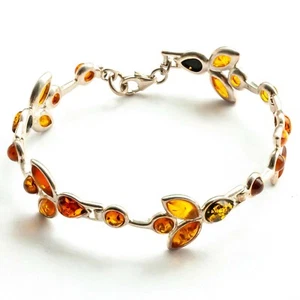Bellissimo Braccialetto Multicolore Fiore Ambra Baltica Argento Sterling 925 7 pollici - Foto 1 di 4