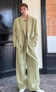 Chic Hombres Solapa Manga Larga Corbata Camisa Prendas para el torso Pantalones Pierna Ancha Traje Pantalones 2 Piezas - Imagen 1 de 17