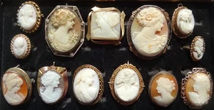 13 piece Cameo Brooches, Pendants, Pins & Ring Collection - Picture 1 of 10