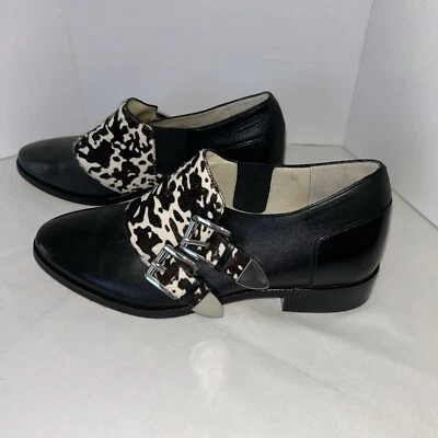 Michael Kors Robin Mocasín Cuero Negro Doble Correa Monje Zapato Pelo de Vaca Talla 7.5 Foto 1 de 4