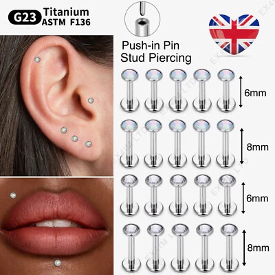 Cartilage Earrings Stud Titanium Flat Back Tragus Nose Helix Labret Piercing G23 - Image 1 of 4