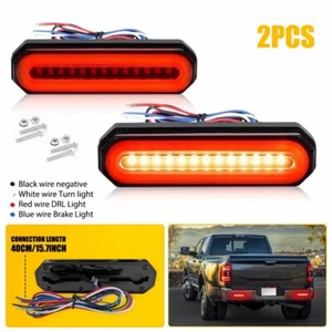 2x 5" Oval LED Truck Trailer Stop Turn Tail Brake Lights Flowing DRL Red/Amber - Picture 1 of 14