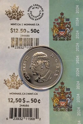 2024 UNC 50 cents, Canada, half dollar, Charles III, from mint wrapped roll. - Image 1 of 4