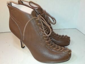 Plenty By Tracy Reese Brown Leather Bootie Heels Front Laces Womens Size 41