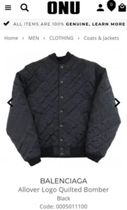 BALENCIAGA Allover Logo Quilted Bomber Black | SIZE : 48 / XL  - Picture 1 of 6