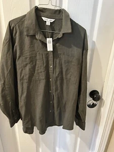 Women’s Green Flannel Boyfriend Button-Down Shirt - Picture 1 of 5
