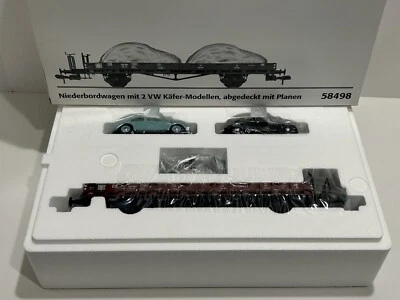 Marklin 58498 Low Side Car With 2 Volkswagen Beetles Covered 1 Gauge New In Box - Image 1 of 4
