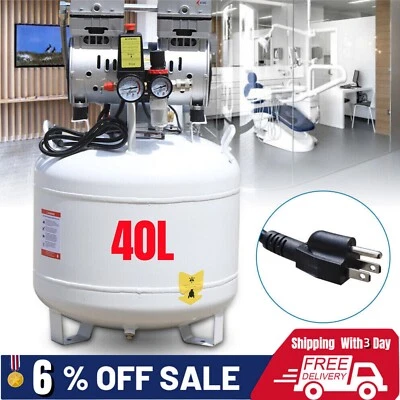 110V 40L Portable  Dental Air Compressor Oil Free Silent Air Pump 41*41*65cm NEW - Image 1 of 4