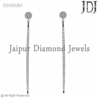 0.756CTW Genuine Pave Diamond 925 Sterling Silver Long Dangle Earrings Jewelry - Image 1 of 3