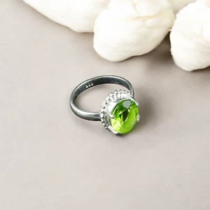 Natural Peridot Ring 925 Sterling Silver Handcrafted Jewelry Ring For Wedding - Picture 1 of 6