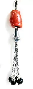 Tassel 925 silver n Stainless Steel Natural coral n agate Aus made JCE14 16 - Picture 1 of 2