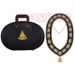 Masonic Hand Embroidered Past Master Chain Collar Case with - Chain Collar Jewel - Picture 1 of 7