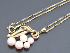 Authentic Mikimoto Genuine Akoya 5-6mm 5 Pearls K14 Yellow Gold Pendant Necklace
