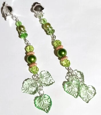 Extra lange extravagante dezent grün Strass Ohrclips Clips ca 12 cm lang - Bild 1 von 3