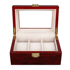 3 Slots Watch Display Box Wooden Glass Jewelry Watch Storage Case Organizer Gift - Picture 1 of 11