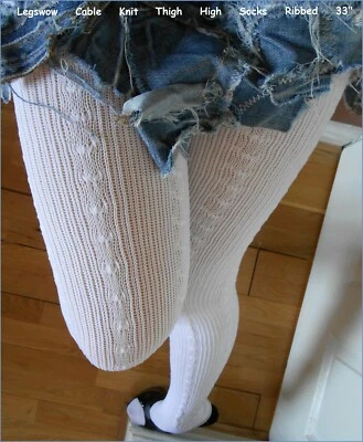 Long Thigh High Stripe Cable Knit Socks Over The Knee Women OTK Sexy School Girl - Image 1 of 4
