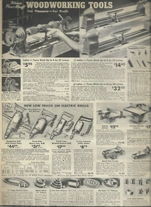 1938 Wards Catalog Ad Page Pour Kraft Lathe Wood GE Drills Lakeside Saw Crosscut - Picture 1 of 5