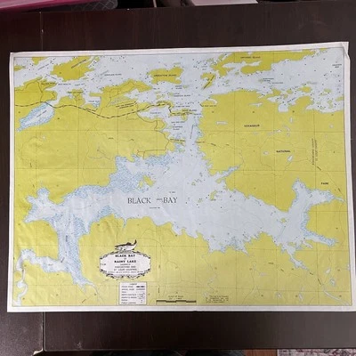 Mapa de colección 1980 de papel pergamino Black Bay of Rainy Lake #E-24 Minnesota *LEER Foto 1 de 4