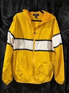 Forever 21 Herren Windbreaker Jacke Full Zip Colorblock Streifen Kapuze gelb - Bild 1 von 2