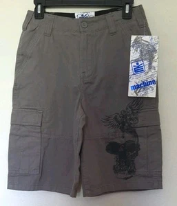 New Emachine Boys Cargo Shorts Size 14 Gray Pockets Y2K VTG Cotton Eagles Skulls - Picture 1 of 10