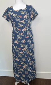 Vintage 90s Liz Claiborne Floral Denim Wrap Dress 8 Maxi Farmhouse Cottagecore - Picture 1 of 8