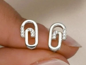 1.00Ct Round Lab Created Diamond Paper Clip Dangle Earring 14k White Gold Plated - Picture 1 of 3