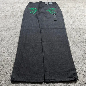 Vintage Grunge Baggy Leg Y2K 2000’s Embroidered Skater Noiz Black Denim Jeans - Picture 1 of 7