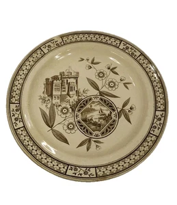 Antike Hill Keramik "Norman" Transferware Teller Schlossszene braun B&L England - Bild 1 von 10